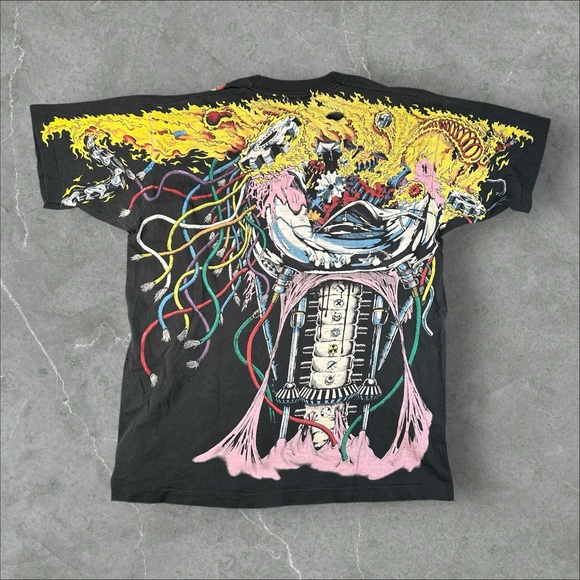 Vintage Liquid Blue Shirt Mens XL Black 90s Overload Rare Wolverine‎ X-Men AOP - Picture 12 of 12